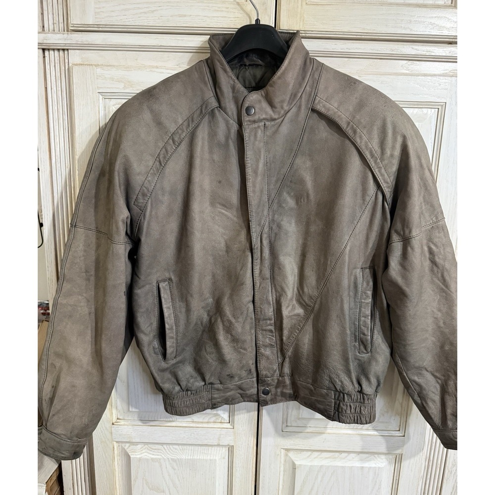 Vtg Distressed Brown Leather Bomber Pilot Jacket Sz L Aviator 80s Ground Zero
